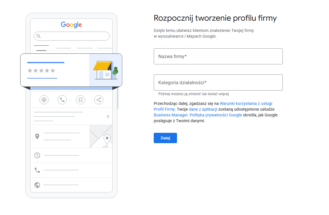 Zakładanie wizytówki Google Moja Firma